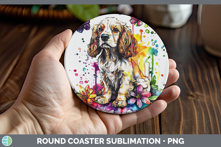 Rainbow Drips Cocker Spaniel Round Coaster Sublimation Coast