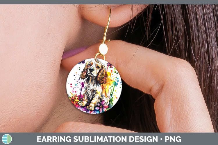 Rainbow Drips Cocker Spaniel Round Earrings Sublimation Earr