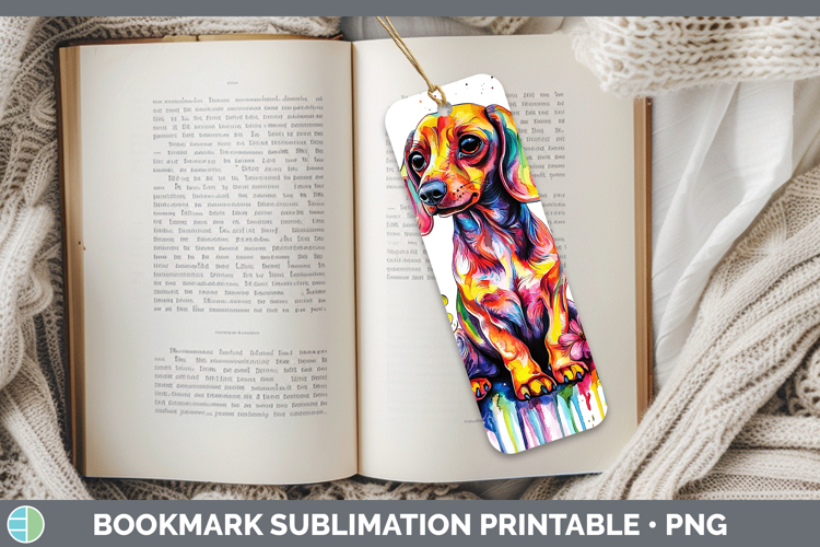 Rainbow Drips Dachshund Bookmark Sublimation Printable Desig