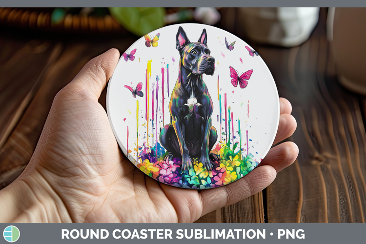 Rainbow Drips Great Dane Round Coaster Sublimation Coaster D