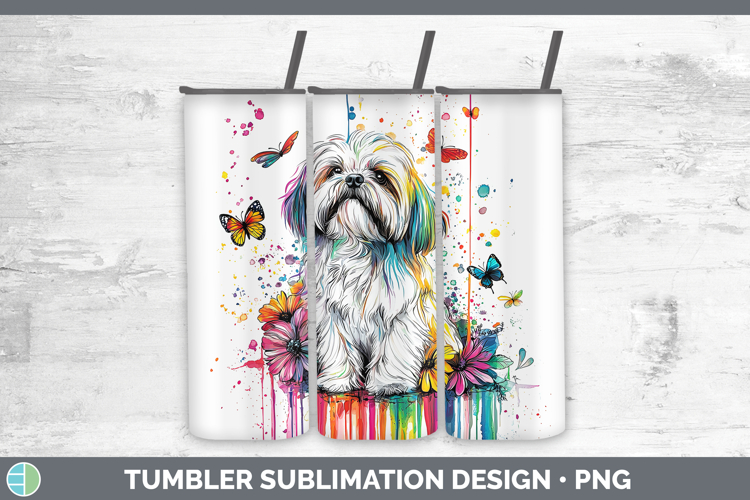 Rainbow Drips Lhasa Apso Tumbler Sublimation 20 oz Skinny Tu
