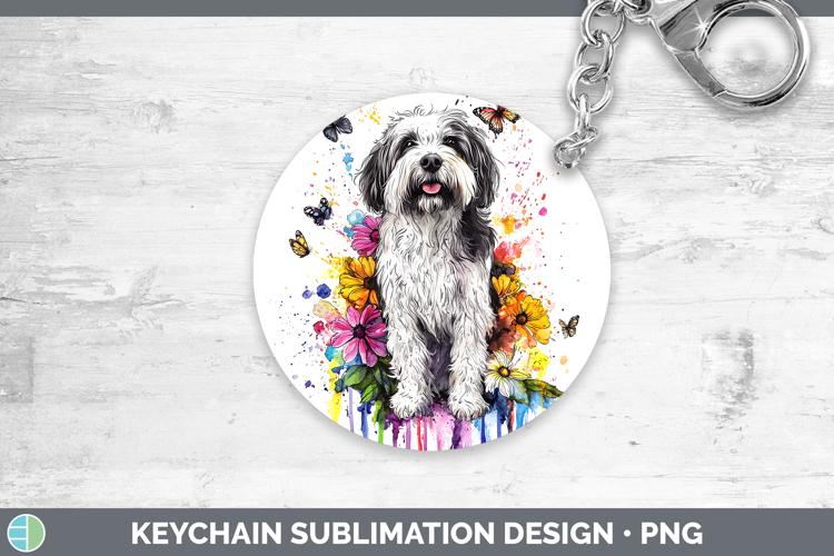 Rainbow Drips Old English Sheepdog Keychain Sublimation Keyr