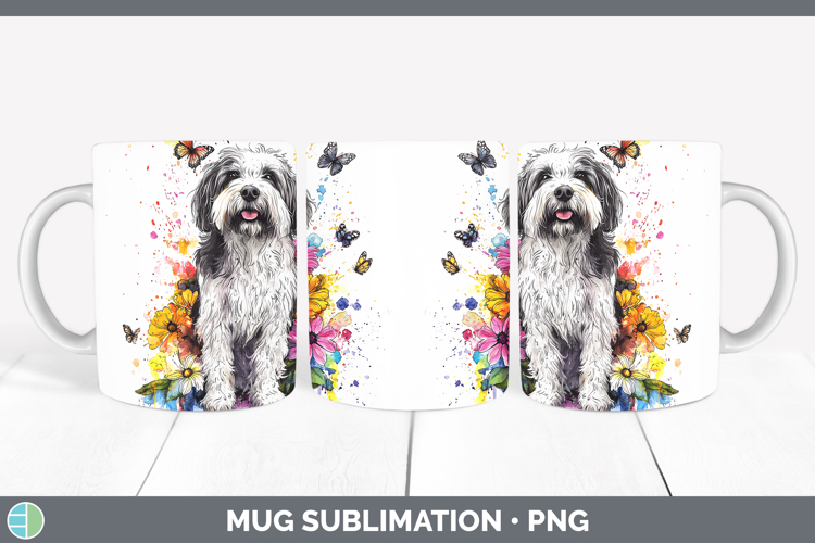 Rainbow Drips Old English Sheepdog Mug Wrap Sublimation Coff