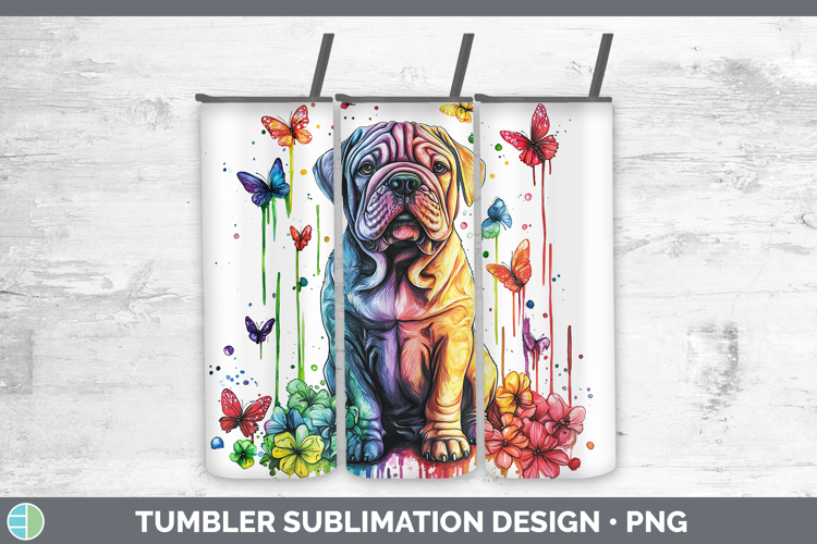 Rainbow Drips Shar Pei Tumbler Sublimation 20 oz Skinny Tumb
