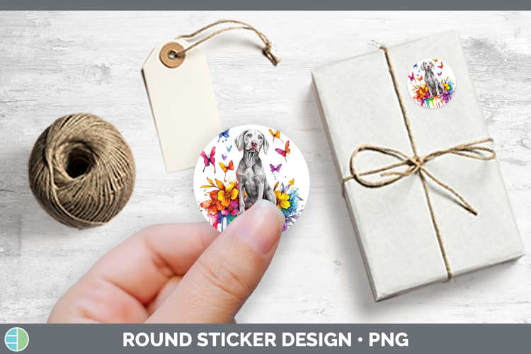 Rainbow Drips Weimaraner Stickers | Round Labels Designs
