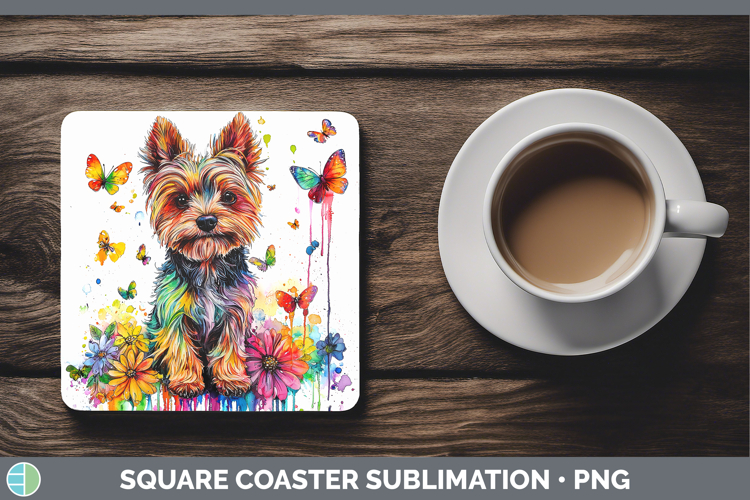 Rainbow Drips Yorkshire Terrier Square Coaster Sublimation C