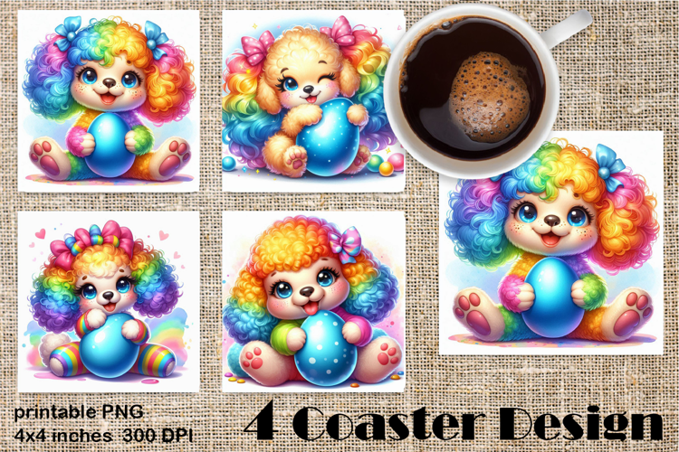 Rainbow Easter Square Coaster | Cute Animals Egg
