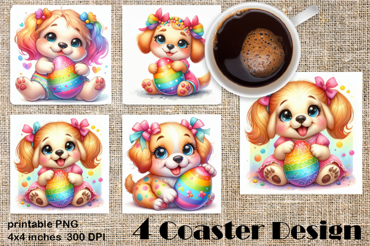 Rainbow Easter Square Coaster | Cute dog Animals Egg