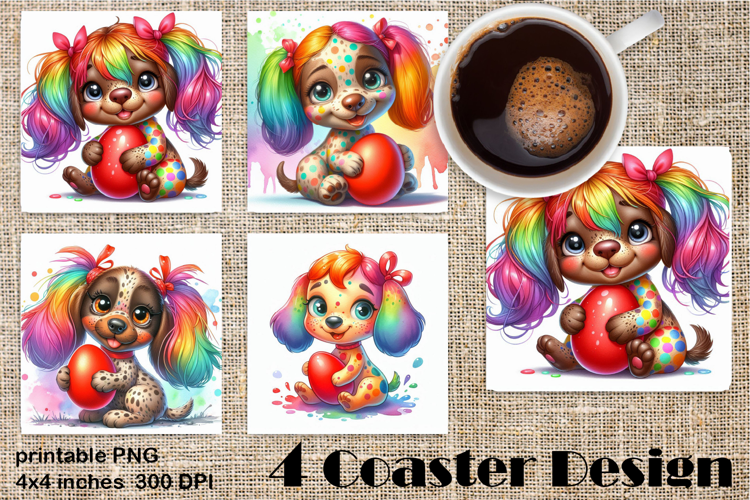 Rainbow Easter Square Coaster | Cute dog Animals Egg