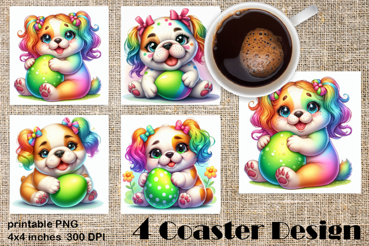 Rainbow Easter Square Coaster | Cute dog Animals Egg