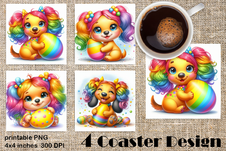 Rainbow Easter Square Coaster | Cute dog Animals Egg