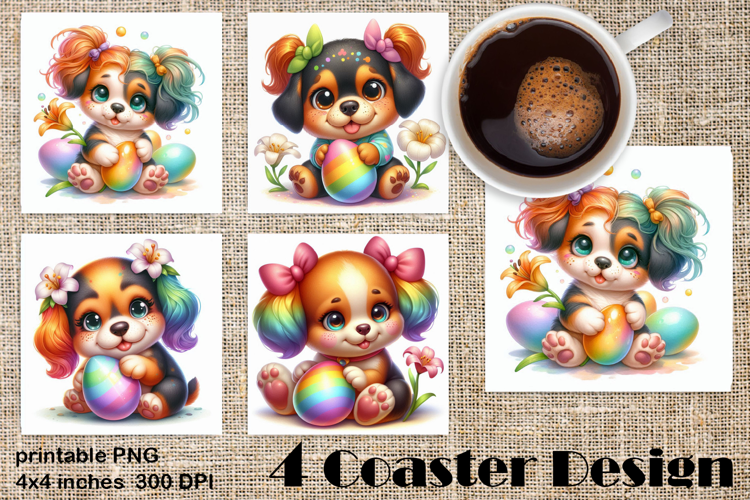 Rainbow Easter Square Coaster | Cute dog Animals Egg