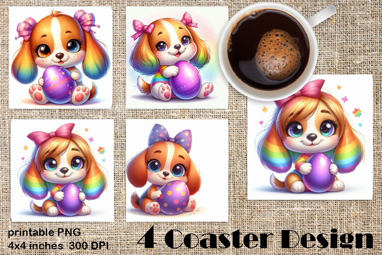 Rainbow Easter Square Coaster | Cute dog Animals Egg