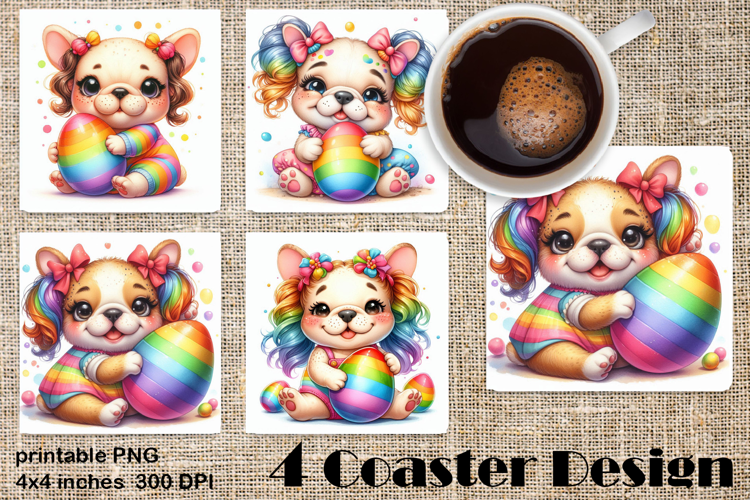 Rainbow Easter Square Coaster | Cute dog Animals Egg