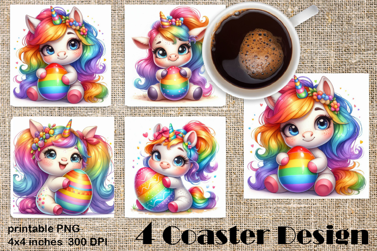 Rainbow Easter Square Coaster | Cute unicorn Animals Egg