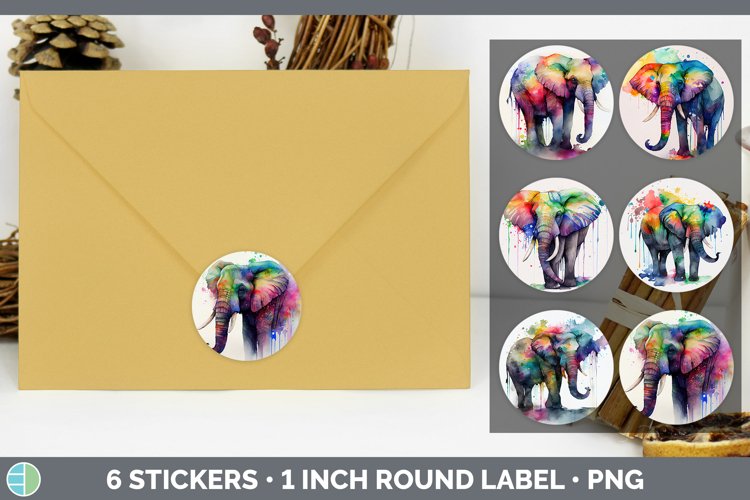 Rainbow Elephant Stickers Sticker 1in Round Labels PNG Des