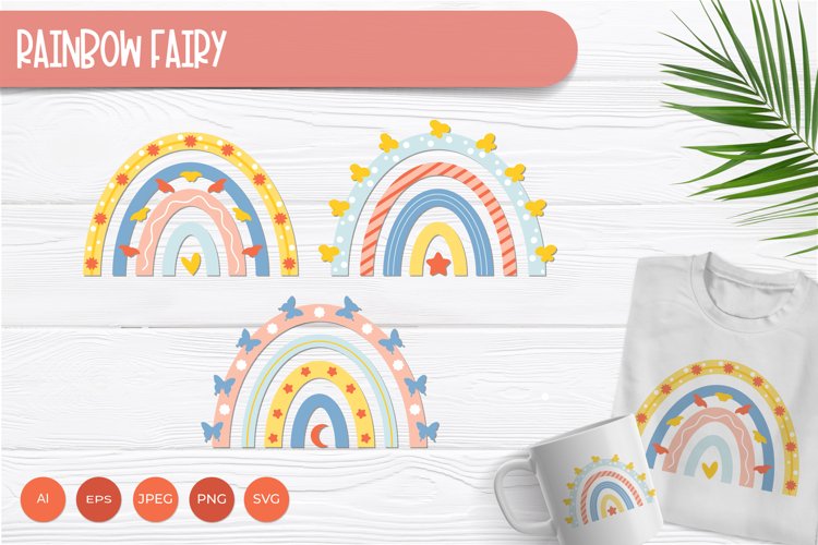 Colorful Rainbow Fairy with Ornament for Sublimation Set example image 1