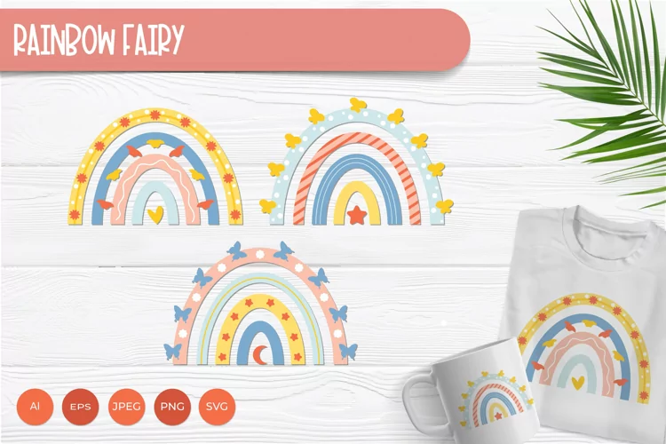 Colorful Rainbow Fairy with Ornament for Sublimation Set