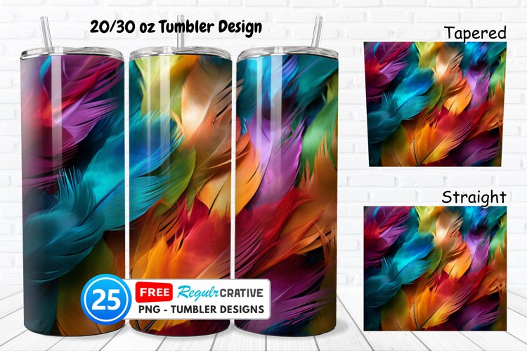 Rainbow Feathers 20/30oz Tumbler, BONUS 25 Tumbler