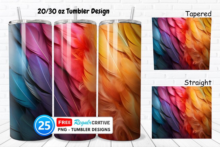 Rainbow Feathers 20/30oz Tumbler, BONUS 25 Tumbler