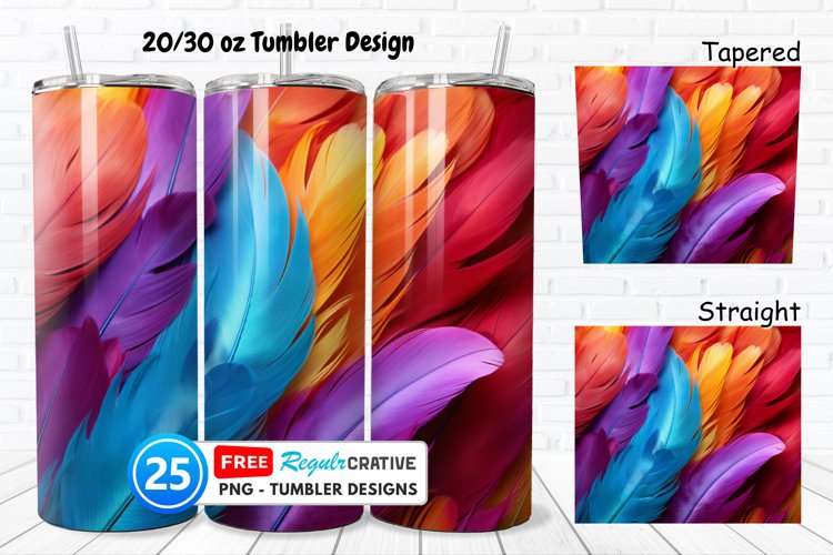 Rainbow Feathers 20/30oz Tumbler, BONUS 25 Tumbler