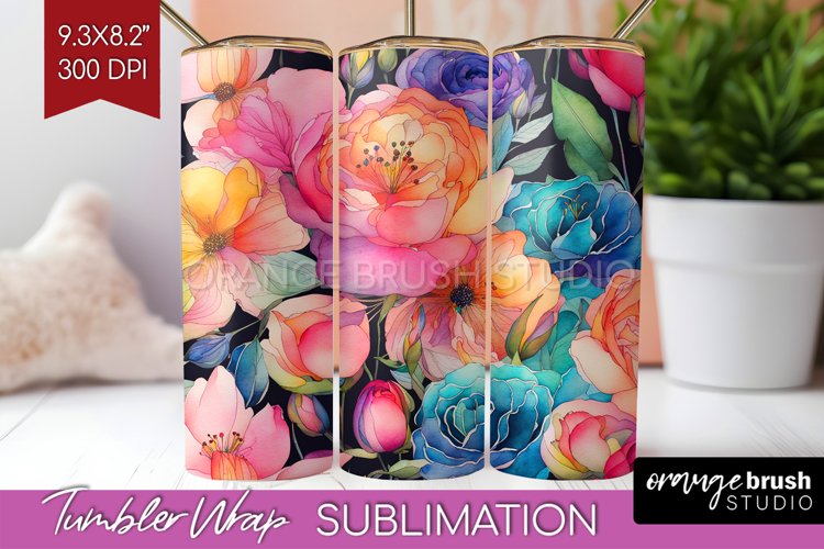 Rainbow Flowers Tumbler Wrap - Spring Tumbler PNG