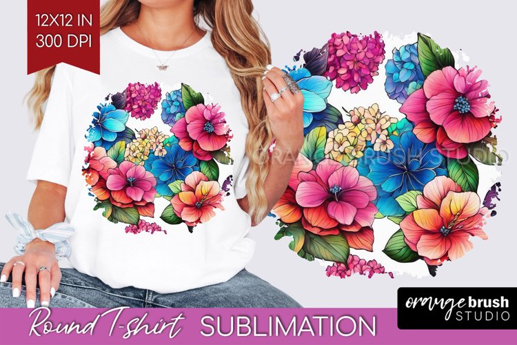 Rainbow Flowers Round Tshirt Background - Spring PNG