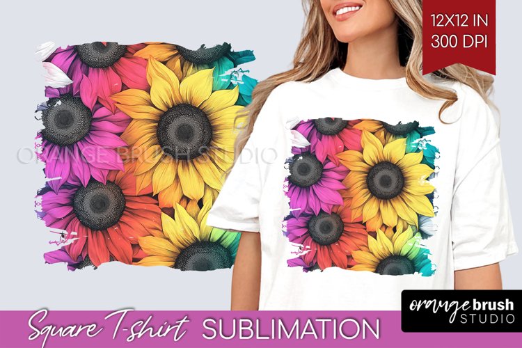 Rainbow Flowers Square Tshirt Background - Spring PNG