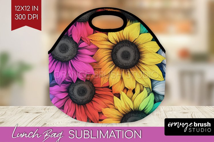 Rainbow Flowers Lunch Bag - Spring Lunch Bug PNG Sublimation