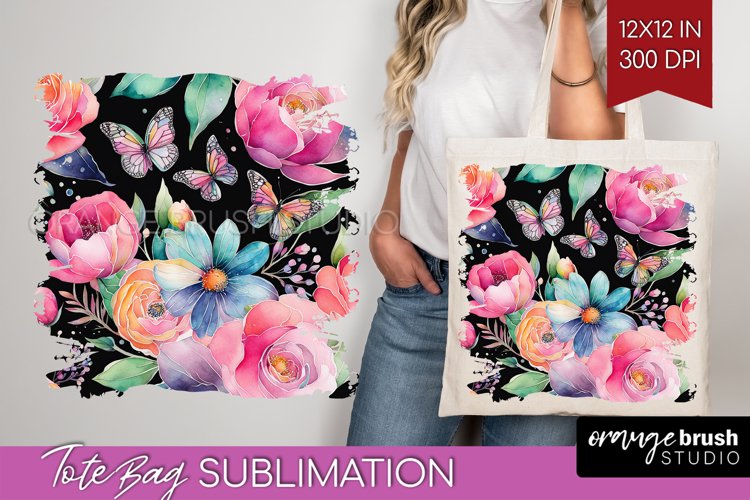 Rainbow Flowers Tote Bag - Spring Tote Bag PNG Sublimation