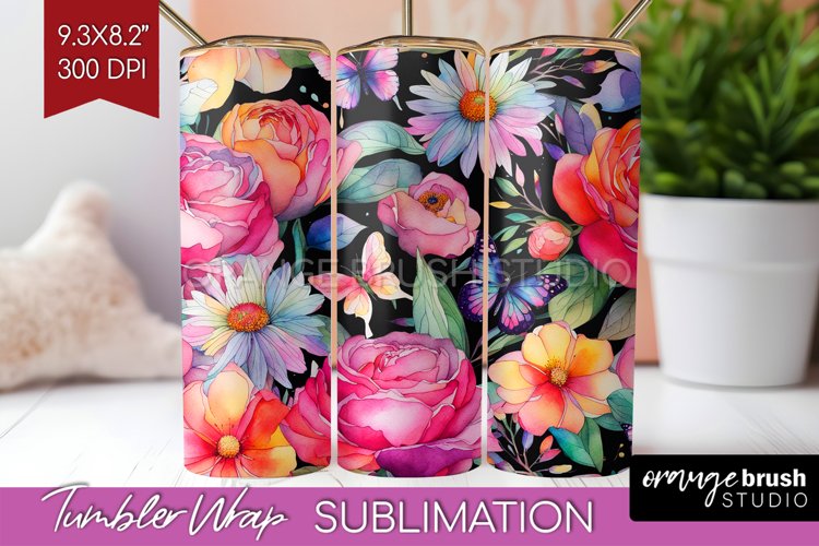 Rainbow Flowers Tumbler Wrap - Spring Tumbler PNG