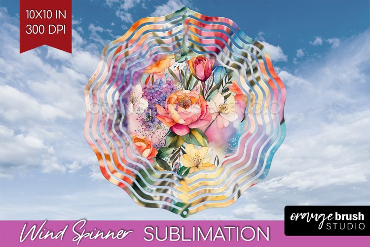 Rainbow Flowers Wind Spinner Sublimation PNG - Spring Round