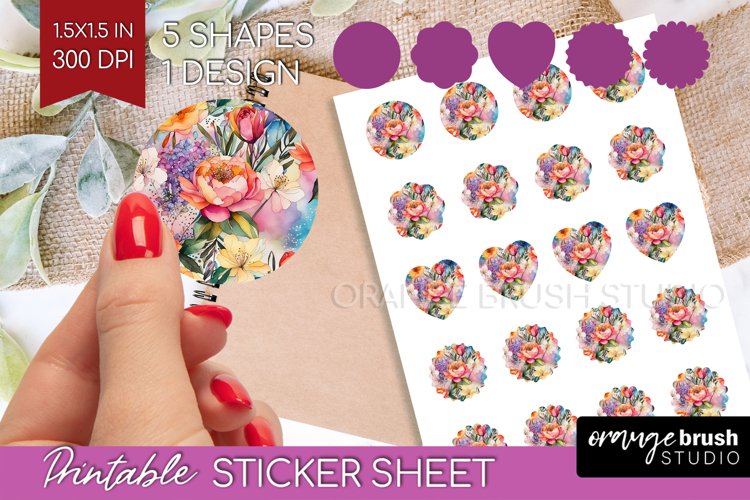 Rainbow Flowers Round Sticker - Spring Printable Sticker example image 1