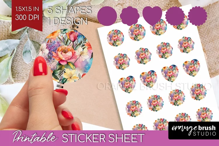 Rainbow Flowers Round Sticker - Spring Printable Sticker
