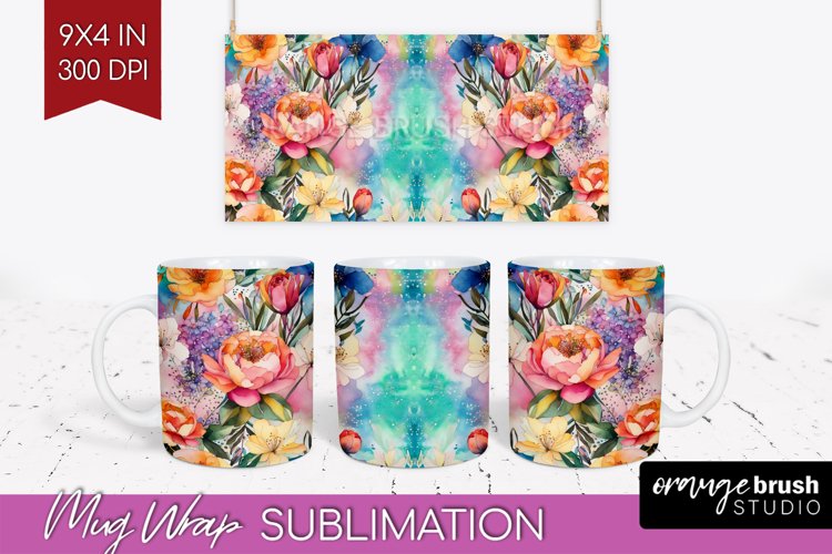 Rainbow Flowers Mug Wrap - Spring Mug PNG Sublimation