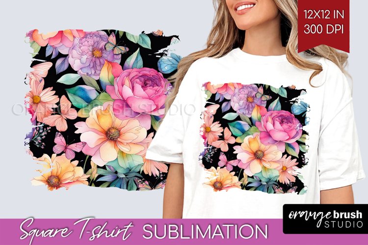 Rainbow Flowers Square Tshirt Background - Spring PNG
