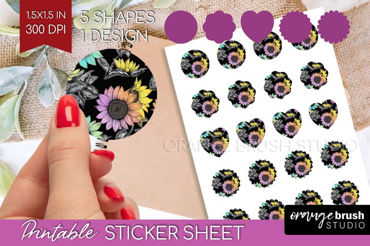 Rainbow Flowers Round Sticker - Spring Printable Sticker example image 1
