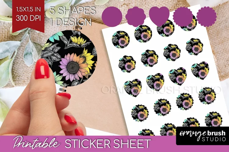 Rainbow Flowers Round Sticker - Spring Printable Sticker