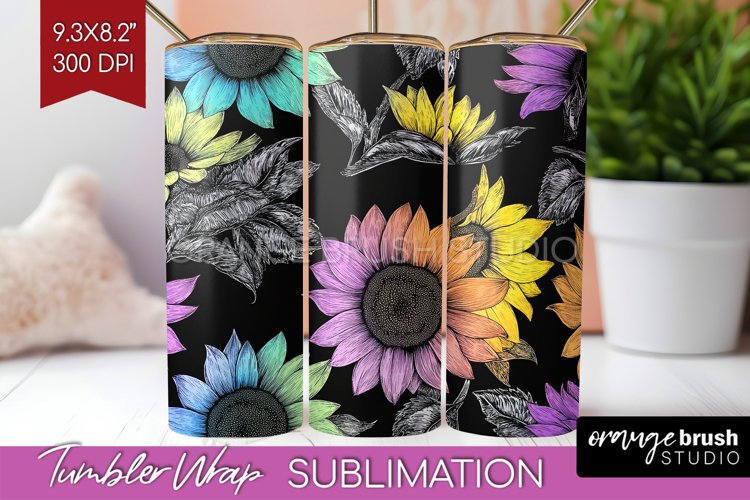 Rainbow Flowers Tumbler Wrap - Spring Tumbler PNG