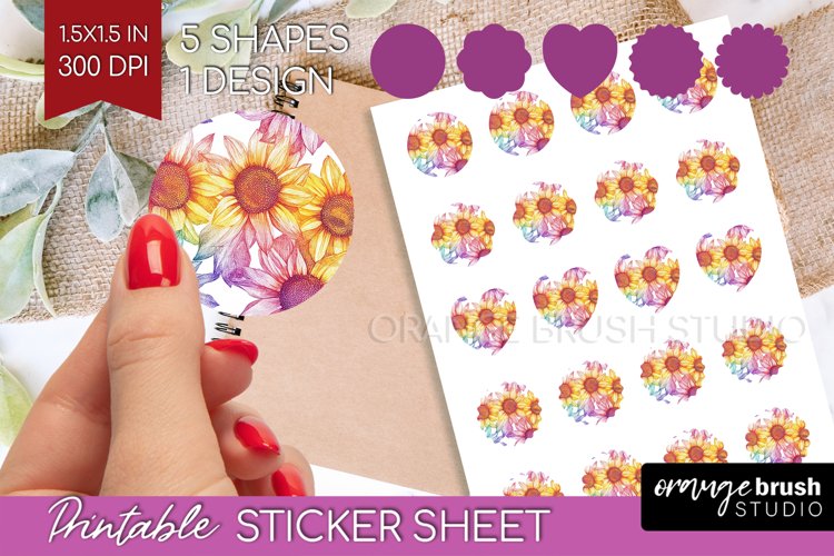 Rainbow Flowers Round Sticker - Spring Printable Sticker example image 1