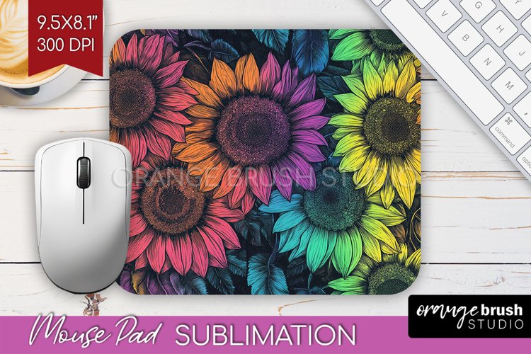 Rainbow Flowers Mouse Pad Sublimation - Spring Mousepad PNG
