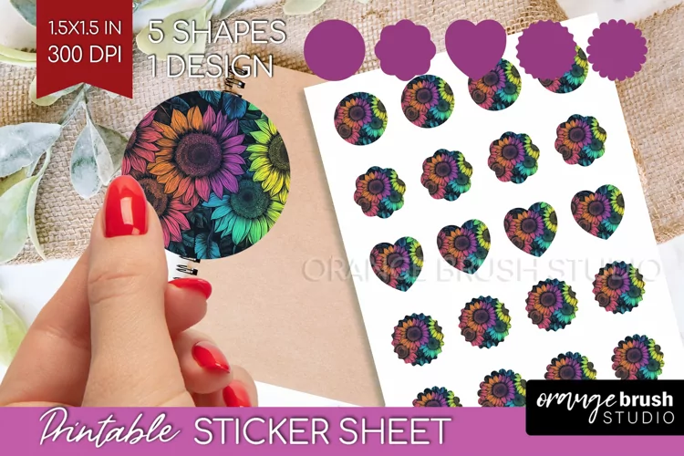 Rainbow Flowers Round Sticker - Spring Printable Sticker
