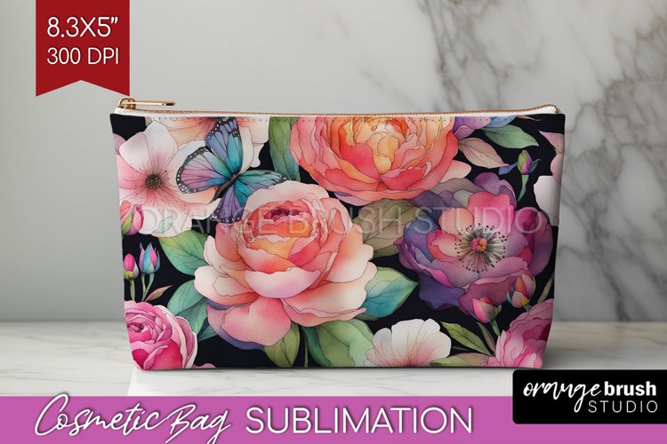 Rainbow Flowers Cosmetic Bag - Spring Makeup Bag PNG