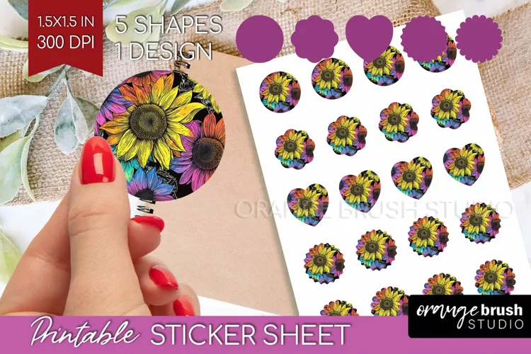 Rainbow Flowers Round Sticker - Spring Printable Sticker