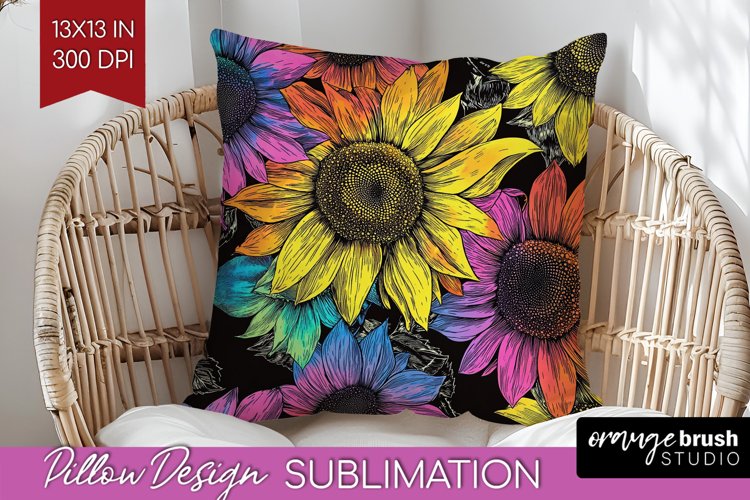 Rainbow Flowers Pillow Sublimation - Spring Pillow Cover PNG