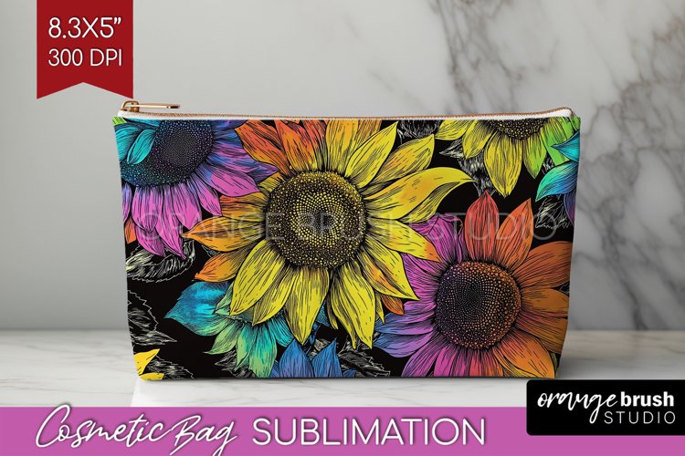 Rainbow Flowers Cosmetic Bag - Spring Makeup Bag PNG