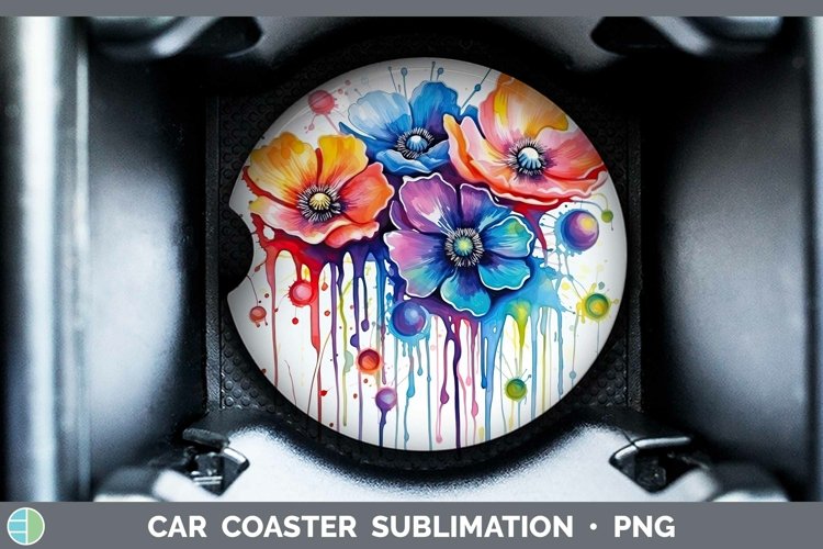 Rainbow Flowers Anemone Car Coaster Sublimation Coaster Desi