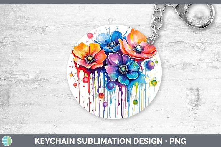 Rainbow Flowers Anemone Keychain Sublimation Keyring Designs