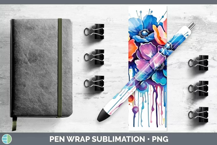 Rainbow Flowers Anemone Pen Wrap Sublimation Epoxy Pen Desig