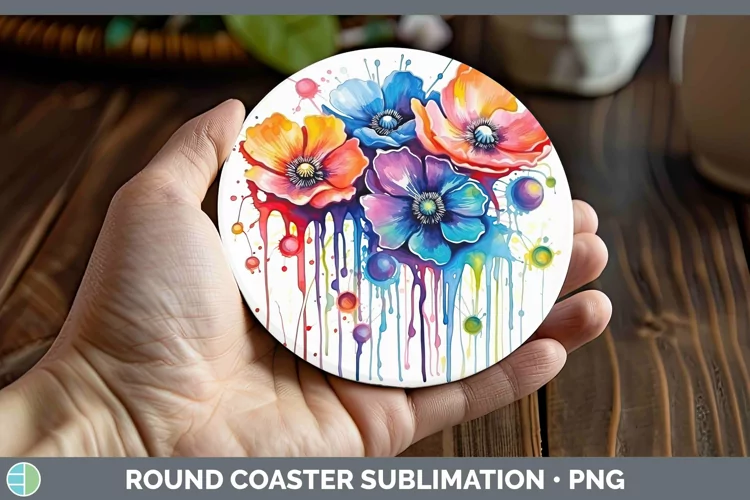 Rainbow Flowers Anemone Round Coaster Sublimation Coaster De